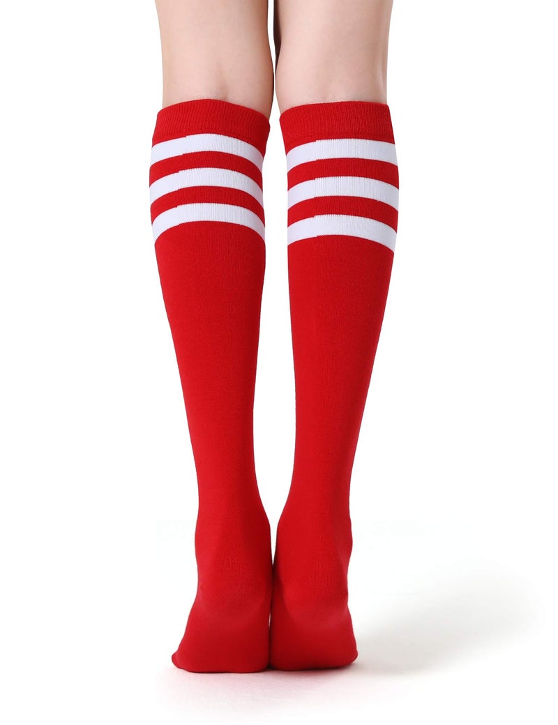 FITRELL 4 Pack Women's Knee High Socks Cotton Tube Stripe Socks, Red, For Halloween Christmas Baseball Softball Soccer - Image 5